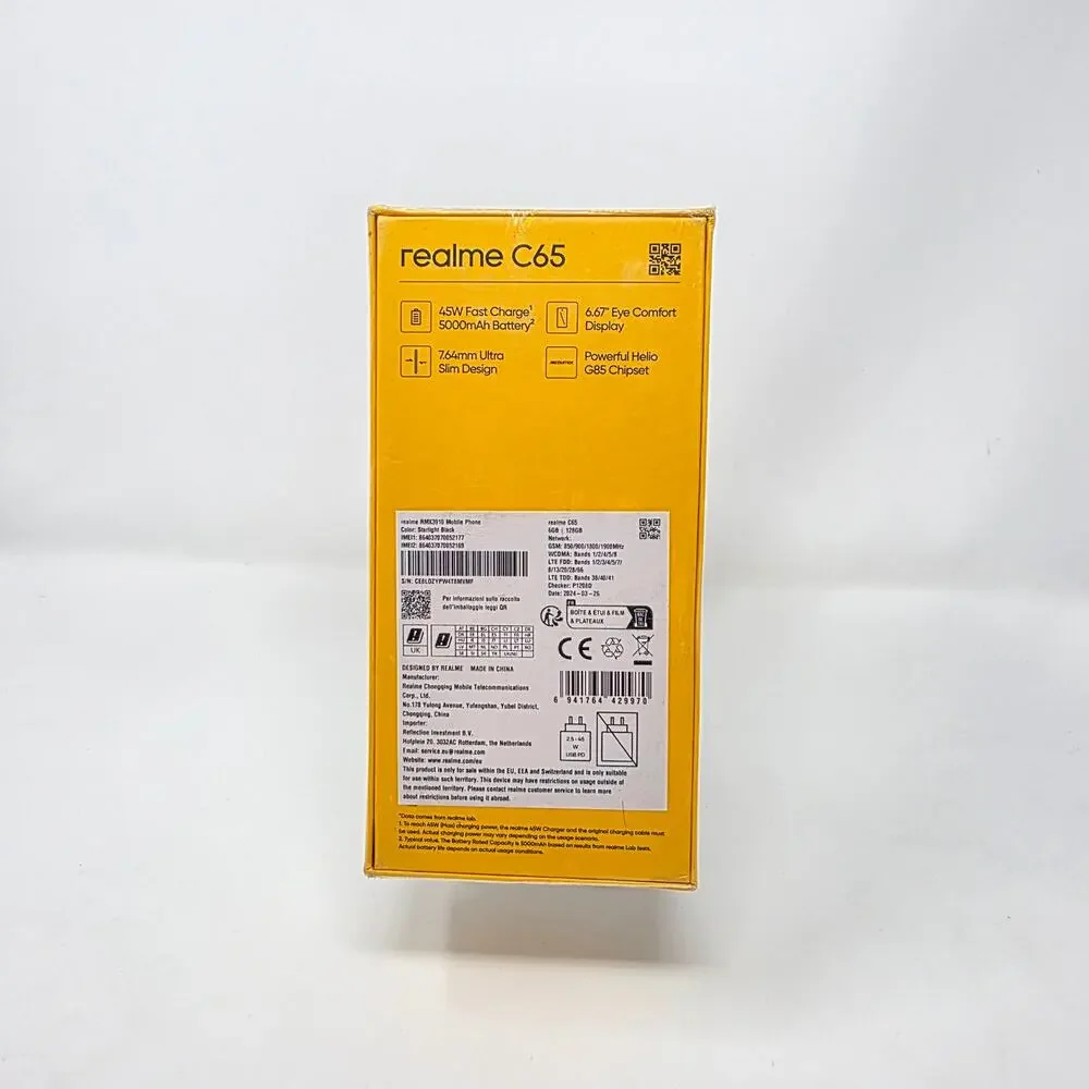Realme C65 4G LTE Starlight Black - 6GB RAM - 128GB ROM - Unlocked - Global NEW